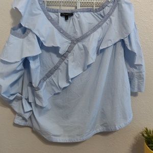 Lane Bryant cold shoulder light blue strip shirt
